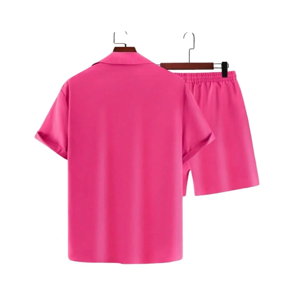 Pink Casual Button-Down Shirt and shorts - Picture 2 of 5